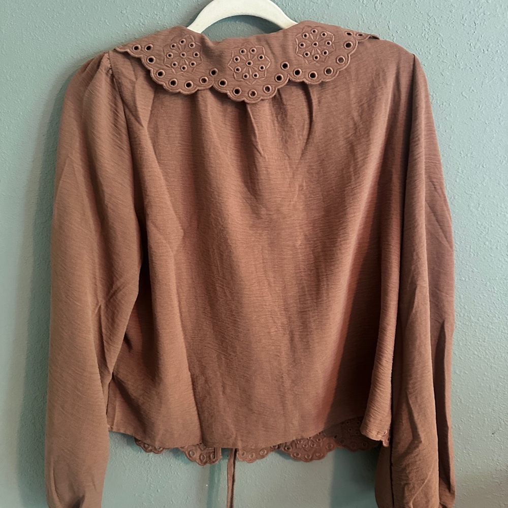 Brown Lace-Trimmed Women's Top - Picture 4 of 5